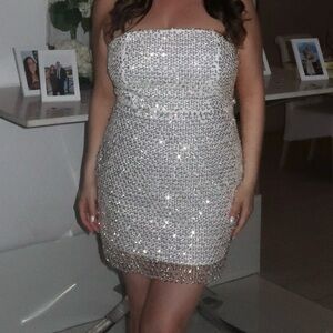 Lulu's Silver Sequin Mini Cocktail Dress